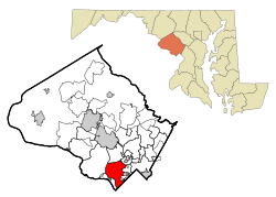 Location of Bethesda in Montgomery County, Maryland