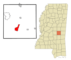 Location of Newton, Mississippi