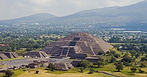 Pyramid of the Moon from Pyramid of the Sun, Teotihuacan, in sunlight