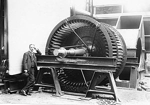 Samuel Cleland Davidson with a centrifugal fan at the Sirocco Engineering Works, Belfast
