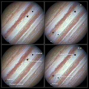 Three moons and their shadows parade across Jupiter