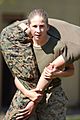 U.S.M.C. Cpl. Jennifer Eagelman, a public affairs journalist, performs the fireman's carry while participating in the Marine Corps Martial Arts Program at Baumholder, Germany, during Exercise Combined Endeavor 2008