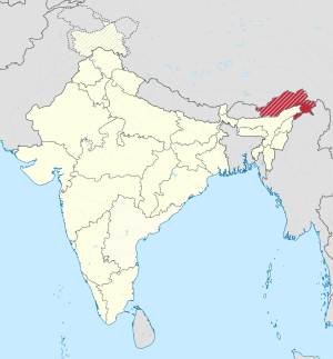Arunachal Pradesh in India (disputed hatched)