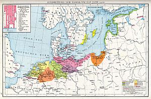 Northern Europe in the 1400s, showing the extent of the Hanseatic League