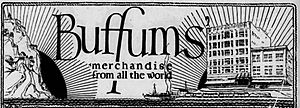 Buffums’ logo and sketch of newly expanded store, 1924