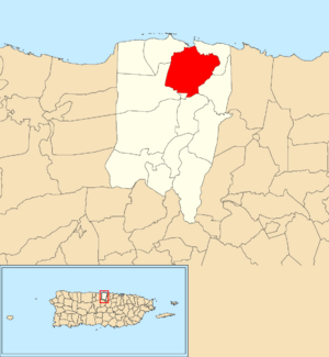 Location of Cabo Caribe within the municipality of Vega Baja shown in red
