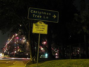 Christmas tree lane sign