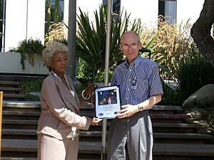 Ed Stone Voyager 30th anniversary award from Nichelle Nichols