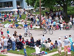 People gathered for the Harvard, Illinois Milk Days Parade. June 2, 2007