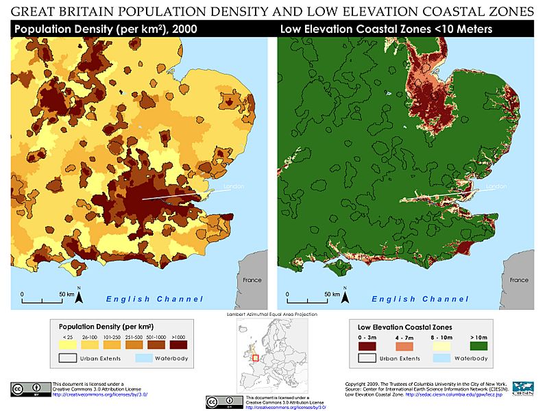 Image: London, Great Britain Population Density and Low Elevation