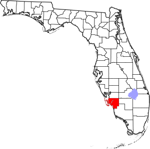 Map of Florida highlighting Lee County