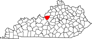 Map of Kentucky highlighting Bullitt County