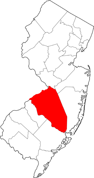Map of New Jersey highlighting Burlington County