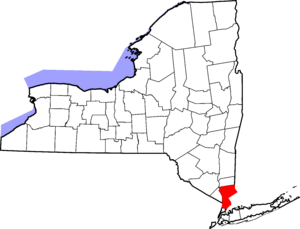 Map of New York highlighting Westchester County