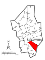 Map of Columbia County, Pennsylvania highlighting Roaring Creek Township