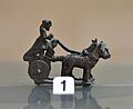 Model of a chariot drawn by four horses abreast. Quadriga consists of a chariot and a charioteer with four onagers. From Tell Agrab, Iraq. Early Dynastic period, 2600-2370 BCE. Iraq Museum