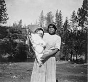 Photograph with text of a Chuckachancy woman and child, California. This is from a survey report of Fresno and Madera... - NARA - 296287 (cropped)
