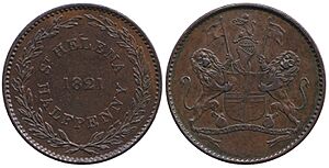 Saint Helena halfpenny, 1821