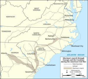 Shermans march through Georgia and the Carolinas map-en