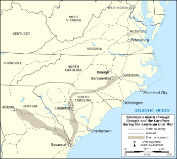 Shermans march through Georgia and the Carolinas map-en