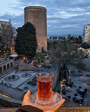 Tea in Azerbaijani traditional armudu glass