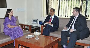 The US Ambassador to India, Mr. Richard Verma meeting the Union Minister for Women and Child Development, Smt. Maneka Sanjay Gandhi, in New Delhi on February 20, 2015