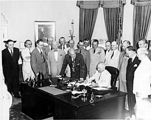 Truman signing National Security Act Amendment of 1949