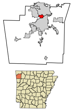 Location of Johnson in Washington County, Arkansas.