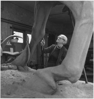Women. Scupltors. New York City, Sculptress, Anna Hyatt Huntington, works on a statue of Jose Marti, Cuban hero... - NARA - 541938