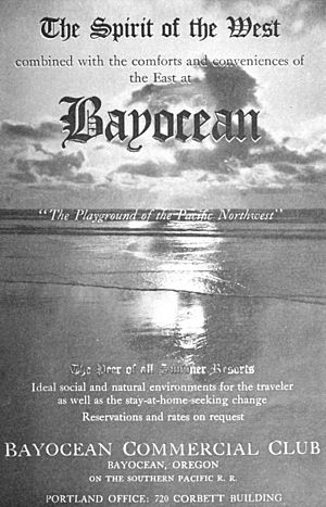 "The Spirit of the West combined with the comforts and conveniences of the East at Bayocean" "The Playground of the Pacific Northwest" 1913 ad, Sunset Magazine vol. 31 (page 32 crop)
