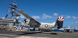 A C-2A Greyhound lands on the flight deck of USS Ronald Reagan. (35349241870)