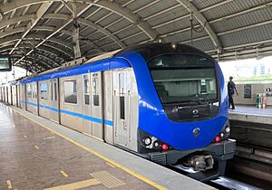 Alstom Metropolis train-set at Guindy Metro station in Chennai