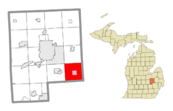 Location within Genesee County (red) and the administered village of Goodrich (pink)
