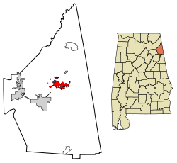 Location of Cedar Bluff in Cherokee County, Alabama.
