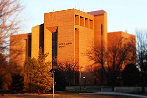 Cofrin Library sunset 2015