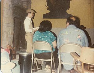 Alurista gives a reading at Colegio Cesar Chavez in Mt. Angel, Oregon, circa 1981.