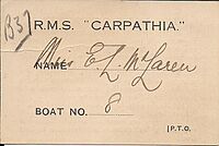 EdnaMcLarenRMS.CarpathiaLifeBoatCard