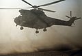 French SA 330 Puma lifts off in a cloud of sand during Operation Desert Shield
