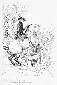 Illust by Hugh Thomson for Riding Recollections by George John Whyte-Melville-Handing his horse over