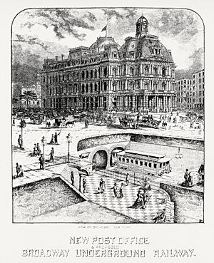 Illustrated description of the Broadway underground railway (1872) by New York Parcel Dispatch Company., digitally enhanced by rawpixel-com 2