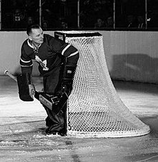Johnny Bower in goal