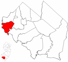 Greenwich Township highlighted in Cumberland County. Inset map: Cumberland County highlighted in the State of New Jersey.