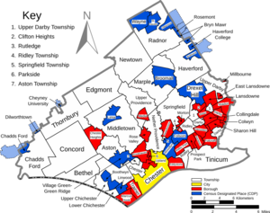 Map of Delaware County Pennsylvania With Municipal and Township Labels