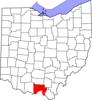 Map of Ohio highlighting Scioto County