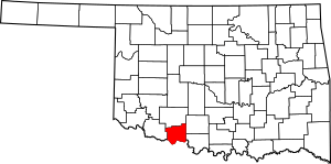 Map of Oklahoma highlighting Cotton County