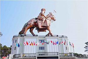 Marjing Polo Statue — World's tallest statue of a polo player — Classical monumental Meitei equestrian sculpture — G20 summit — Cultural heritage of Meitei civilization — Cradle of "modern polo"