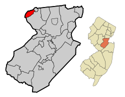 Middlesex highlighted in Middlesex County. Inset: Location of Middlesex County in New Jersey.