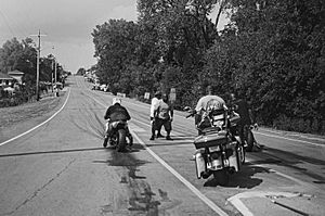 Motorcycle street drag races held in downtown Boley, Oklahoma