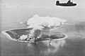Nauru Island under attack by Liberator bombers of the Seventh Air Force.