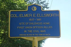 New York State historic marker - Col. Elmer Ellsworth home